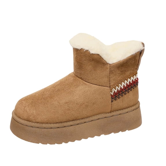 Winter Snow Boots for Women Fleece Lined Warm Ankle Booties Western Slip On Casual Comfortable Short Shoes Brown 6