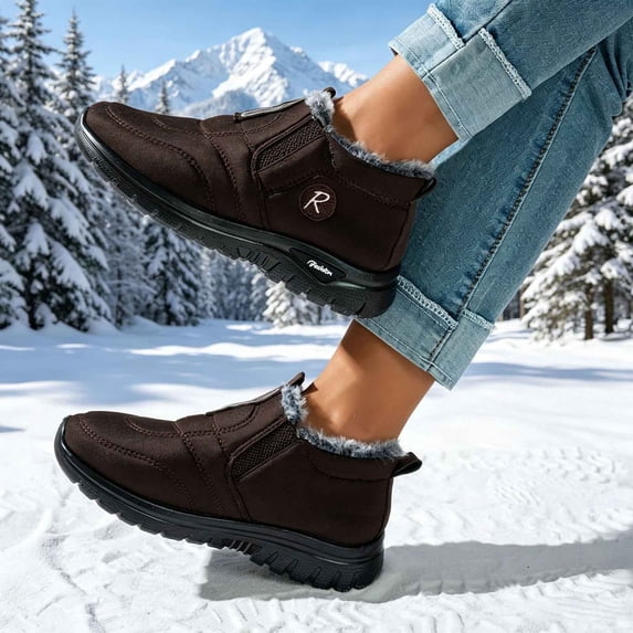 Winter Snow Boots for Women Slip On Warm Soft Ankle Boot Fur Lined Shoes Non-Slip Shoes Lightweight Comfortable Outdoor Footwear for Walking
