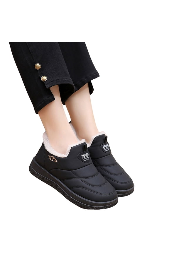 Winter Snow Boots for Women Slip on Furry Lined Ankle Booties Casual Comfy Lightweight Soft Sole Cold Weather Walking Shoes Black Size 7