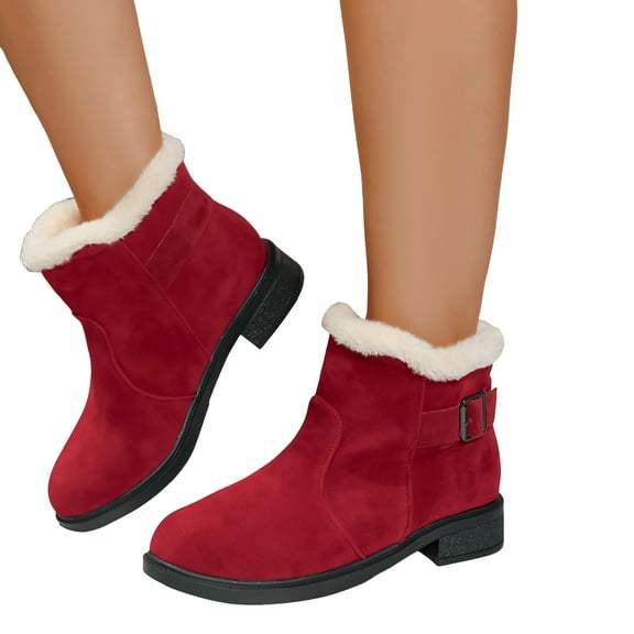 Winter Snow Boots for Women Suede Plush Fuzzy Warm Ankle Boots Casual Pull on Short Booties