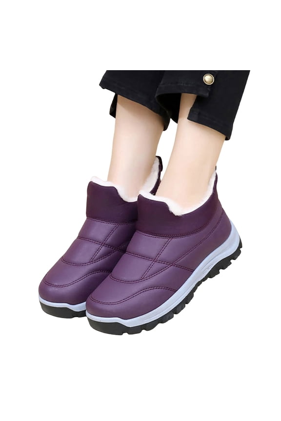 Winter Snow Boots for Women Thickened Warm Furry Lined Slip on Waterproof Ankle Booties Anti Slip Lighweight Hiking Shoes Purple Size 5.5