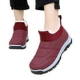 thumbnail image 1 of Winter Snow Boots for Women Thickened Warm Furry Lined Slip on Waterproof Ankle Booties Anti Slip Lighweight Hiking Shoes Red Size 8, 1 of 7