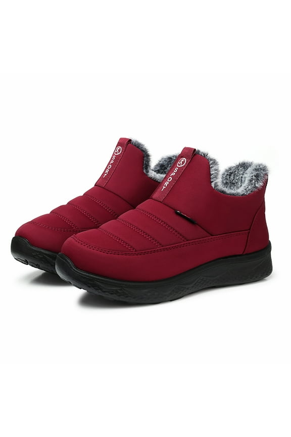 Winter Snow Boots for Women Warm Faux Fur Lined Ankle Boots Waterproof Insulated Slip On Booties Comfortable Winter Shoes Outdoor Short Red Boots