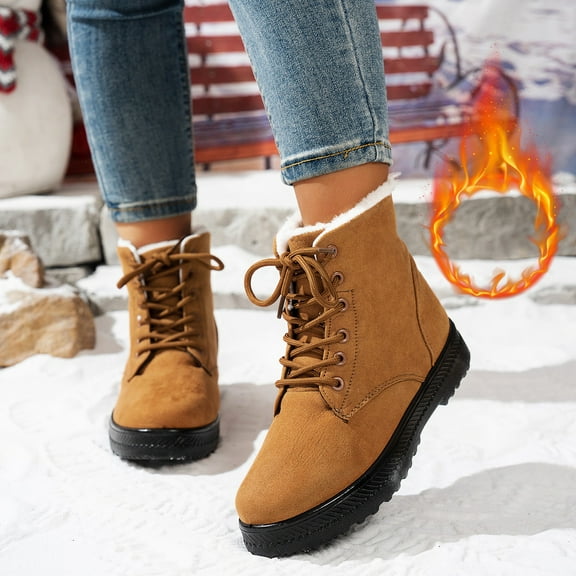 Winter Snow Boots for Women, Warm Fur Lined Ankle Boots Comfortable Suede Lace Up Booties Cute Flat Shoes (Ginger,38)