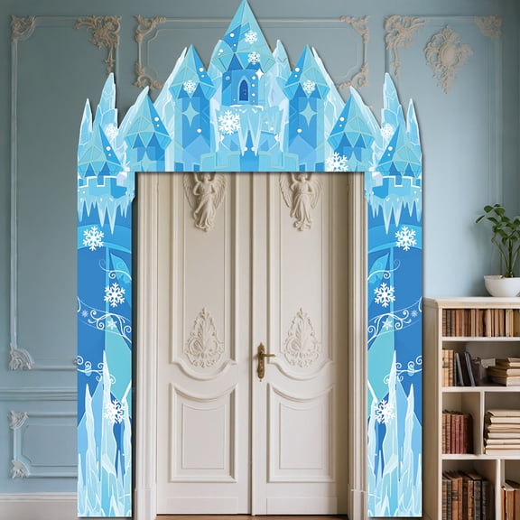Winter Snow Castle Theme Party Decorations Backdrop 8.9x5.9Ft Winter Wonderland Door Banner Backdrops Ice Snow Themed Photo Background