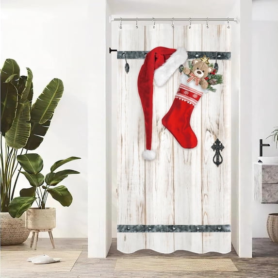 Winter Snow Christmas Shower Curtain 60Wx72L Inch Village Pine Tree Xmas Landscape Holiday Bathroom Set Accessories Decor with 12 Pack Hooks