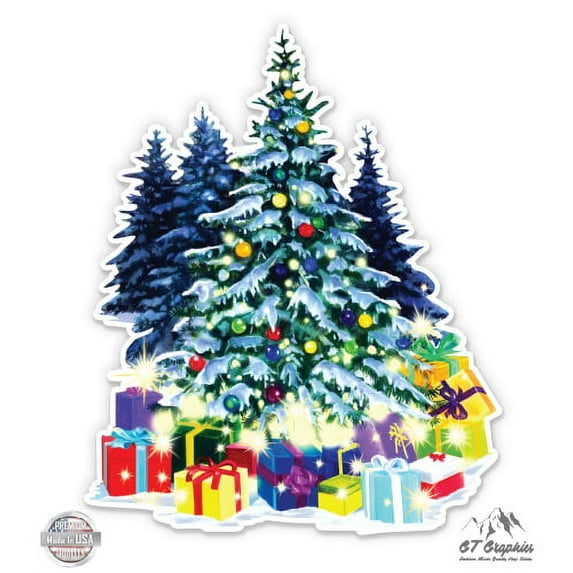 Winter Snow Christmas Trees - 8" Vinyl Sticker - For Car Laptop I-Pad - Waterproof Decal