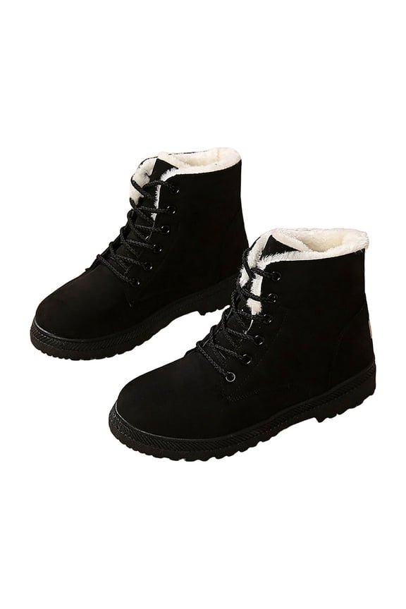 Winter Snow Combat Boots for Women Classic Plush Lined Warm Lace up Flat Heel Casual Mid Calf Booties