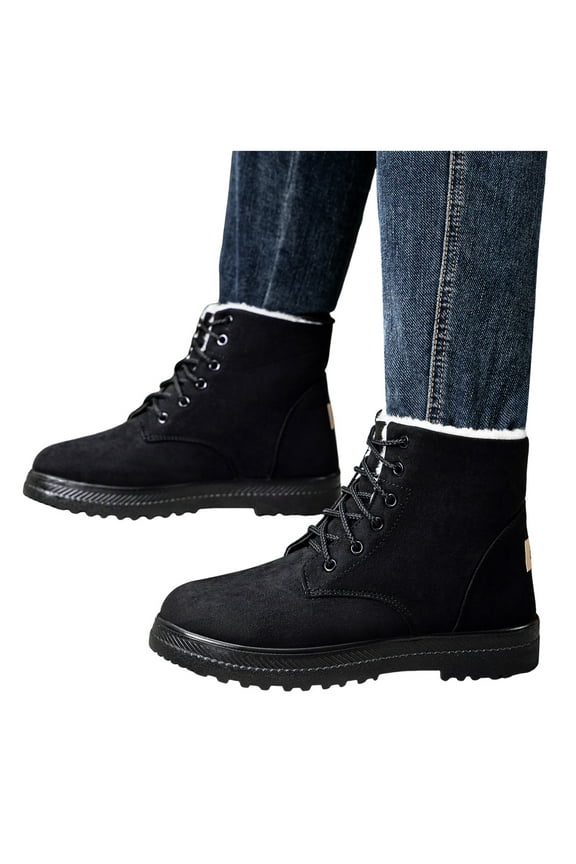 Winter Snow Combat Boots for Women Men Cold Weather Fuzzy Fleece Lined Suede Short Mid Calf Ankle Booties