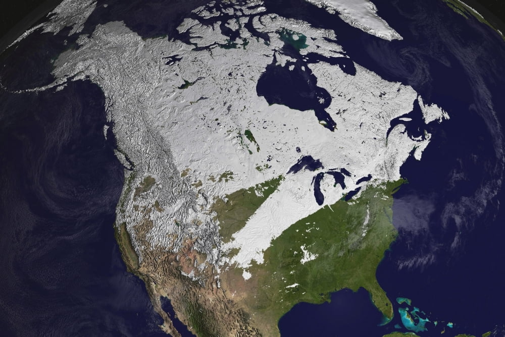 Winter Snow Cover in the Northern Hemisphere Canvas Art - Stocktrek Images (34 x 23)