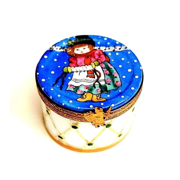 Winter Snow Drum Christmas Caroler with Girl - Overstock Sale Item Limoges Box Porcelain Figurine