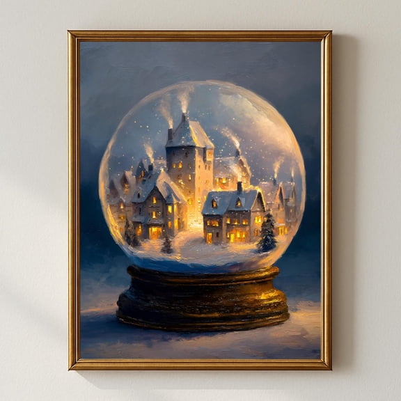 Winter Snow Globe Wall Art, Cozy Winter Village Print, Magical Winter Home Décor, Festive Snowy Scene Home Decor #978, Unframed Canvas Size 12x18