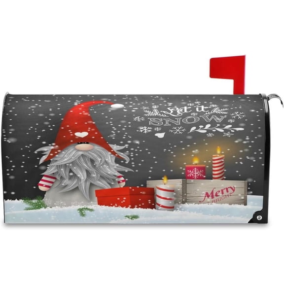 Winter Snow Gnomes Magnetic Mailbox Cover Large 21 X 25 in Let it Snow Merry Christmas Snowflake Mail Box Covers Decals Wraps Post Box Outdoor Decorations