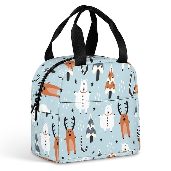 Winter Snow Graphics Clip Art Large Capacity Lunch Bag Insulated Lunch Box for Men Women Travel Office Picnic Portable Lunch Tote Bag