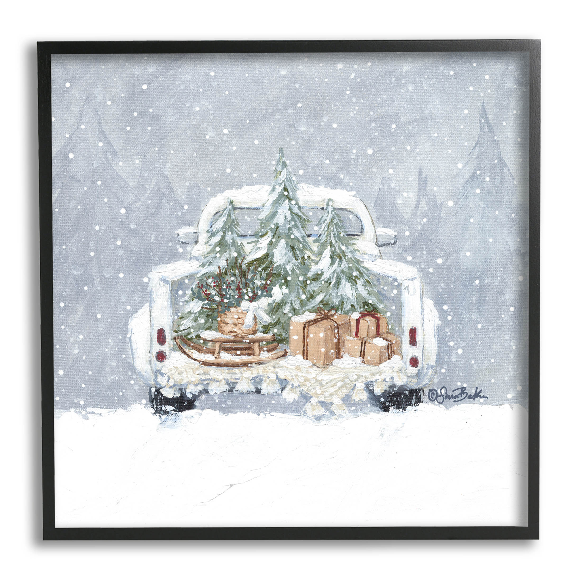 Winter Snow Holiday Gifts Holiday Painting Black Framed Art Print Wall Art