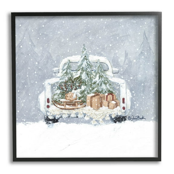 Winter Snow Holiday Gifts Holiday Painting Black Framed Art Print Wall Art