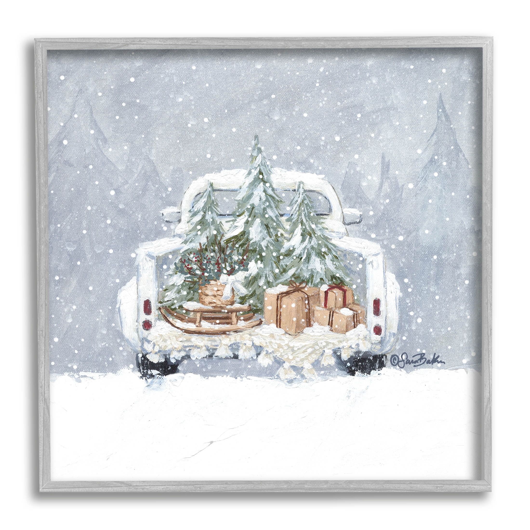 Winter Snow Holiday Gifts Holiday Painting Gray Framed Art Print Wall Art