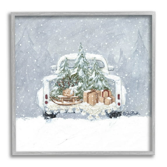 Winter Snow Holiday Gifts Holiday Painting Gray Framed Art Print Wall Art