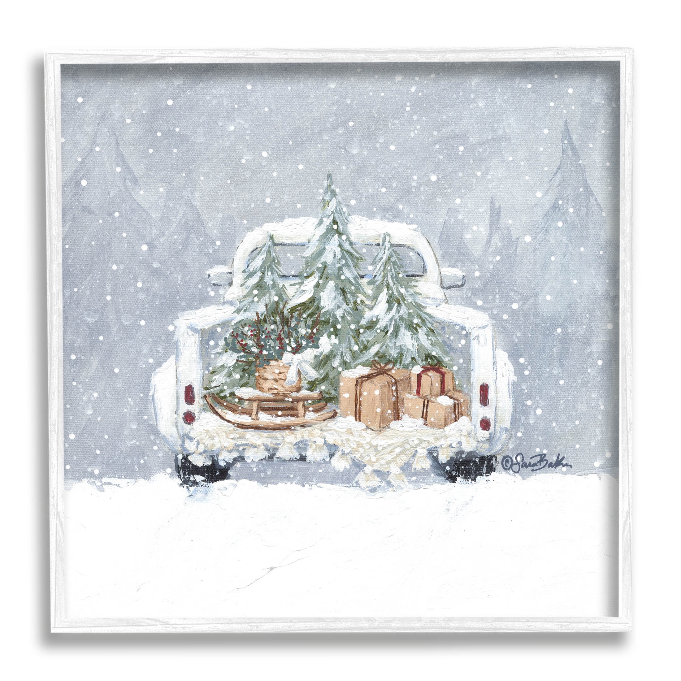Winter Snow Holiday Gifts Holiday Painting White Framed Art Print Wall Art