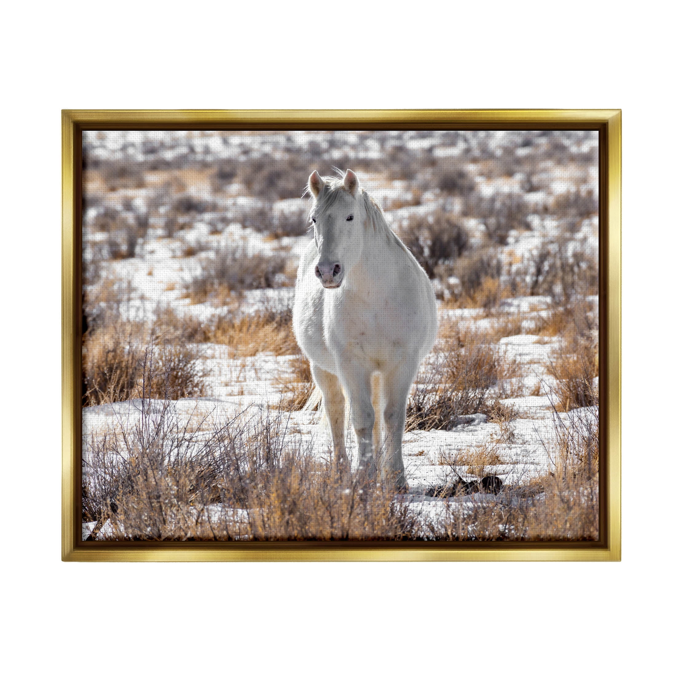 Winter Snow Horse Wildlife Animals & Insects Photograph Metallic Gold Framed Art Print Wall Art
