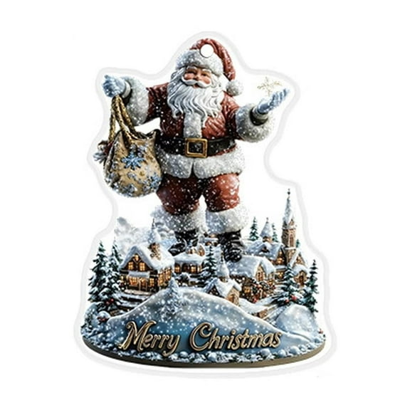 Winter Snow House Christmas Ornament, Acrylic Santa Claus Christmas Tree Decoration Car Rearview Mirror Snowman Ornament Holiday Collection