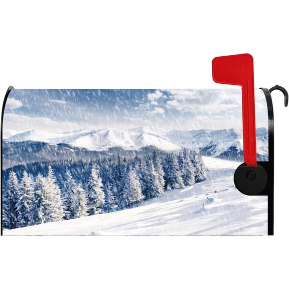 Winter Snow Mountain Mailbox Cover Snowflake Snow Freeze Trees Merry Christmas Magnetic Mailbox Covers Xmas Mail Box Wraps Post Letter Cover Standard Size 18x21 Inch for Garden Outdoor