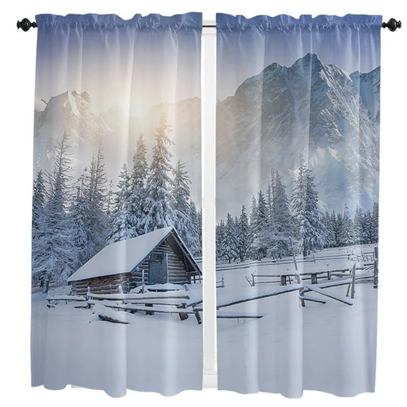 Winter Snow Mountain Morning Scenery House Window Curtains for Living Room the Bedroom Home Interior Kids Room Decor Drapes