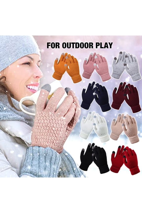 Winter Snow Pattern Gloves Touchscreen Compatible Thermal Knit Unisex