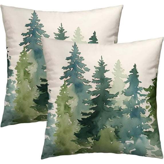 Winter Snow Pine Trees Pillow Covers Set of 2 Christmas Rustic Decorative Throw Pillowscases 16x16 Inch Xmas Seasonal Forest Throw Pillow Covers for Home Sofa Couch Bed Christmas Holiday Decoration