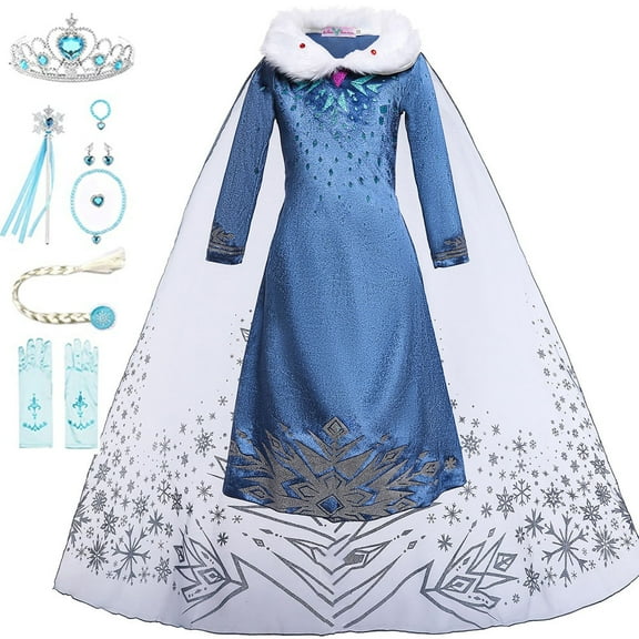 Winter Snow Princess Costume for Girls Halloween Birthday Cosplay Dress with Accessories