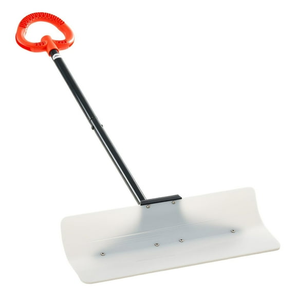 Winter Snow Pusher Shovel, 24-Inch Wide Push Plow for Driveway & Sidewalk, Heavy-Duty Poly Board, D-Grip Handle, Ergonomic Design