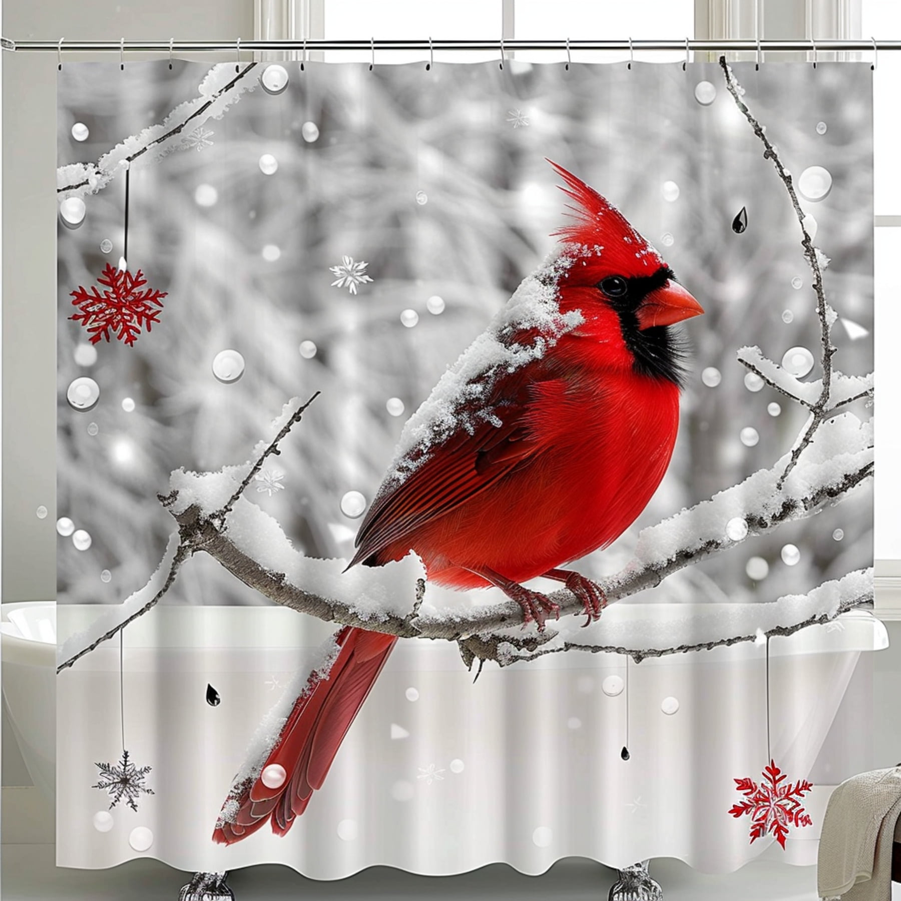 Winter Snow Red Cardinal Shower Curtain Snow Scene Bathroom Decor with