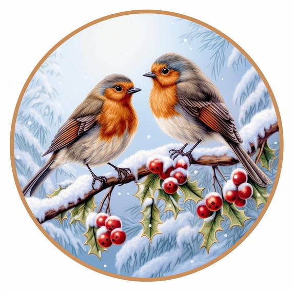 Winter Snow and Robin Birds Round Shape Stamped Cross Stitch Kits for Beginners Easy with Hoop 11CT Needlepoint Embroidery DIY Counted Cross Stitch Kits Art Craft Wall Decor 35x35cm(3)