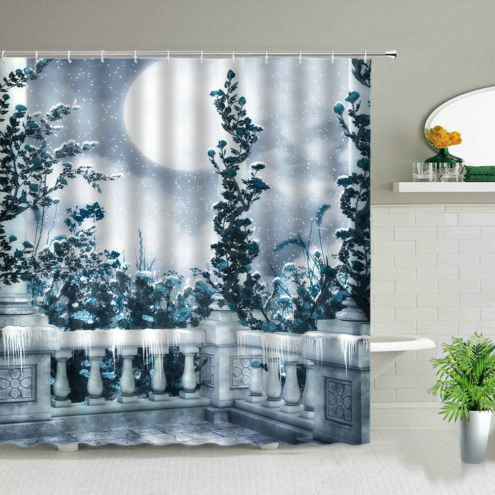 Winter Snow Scene Shower Curtains Trees Natural Scenery 3D Print