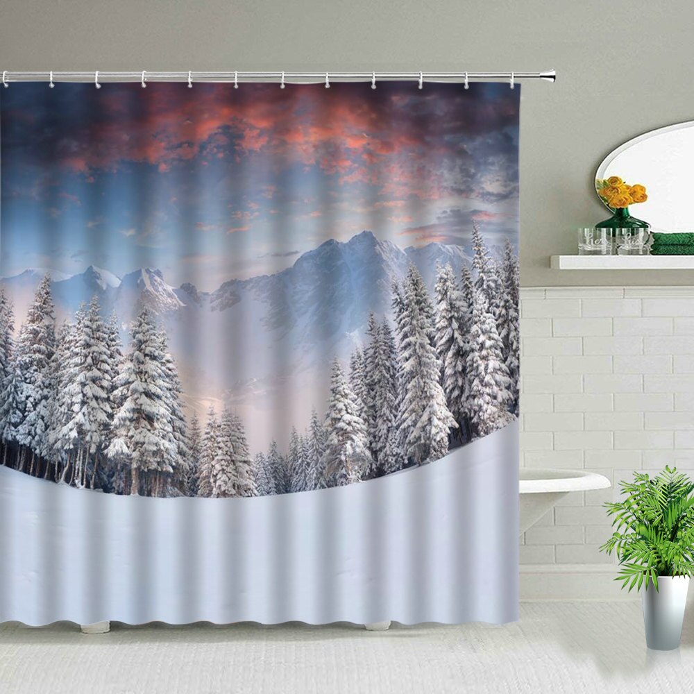 Winter Snow Scene Shower Curtains Trees Natural Scenery 3D Print