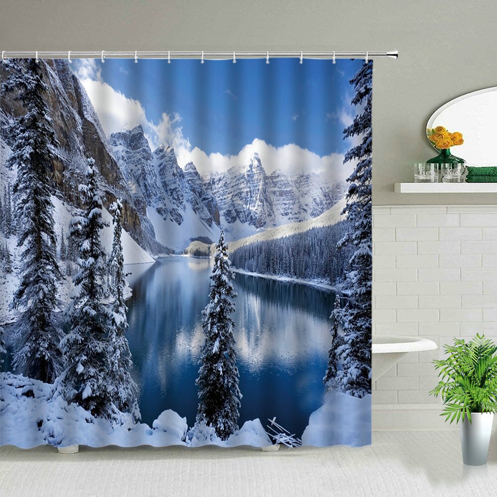 Winter Snow Scene Shower Curtains Trees Natural Scenery 3D Print