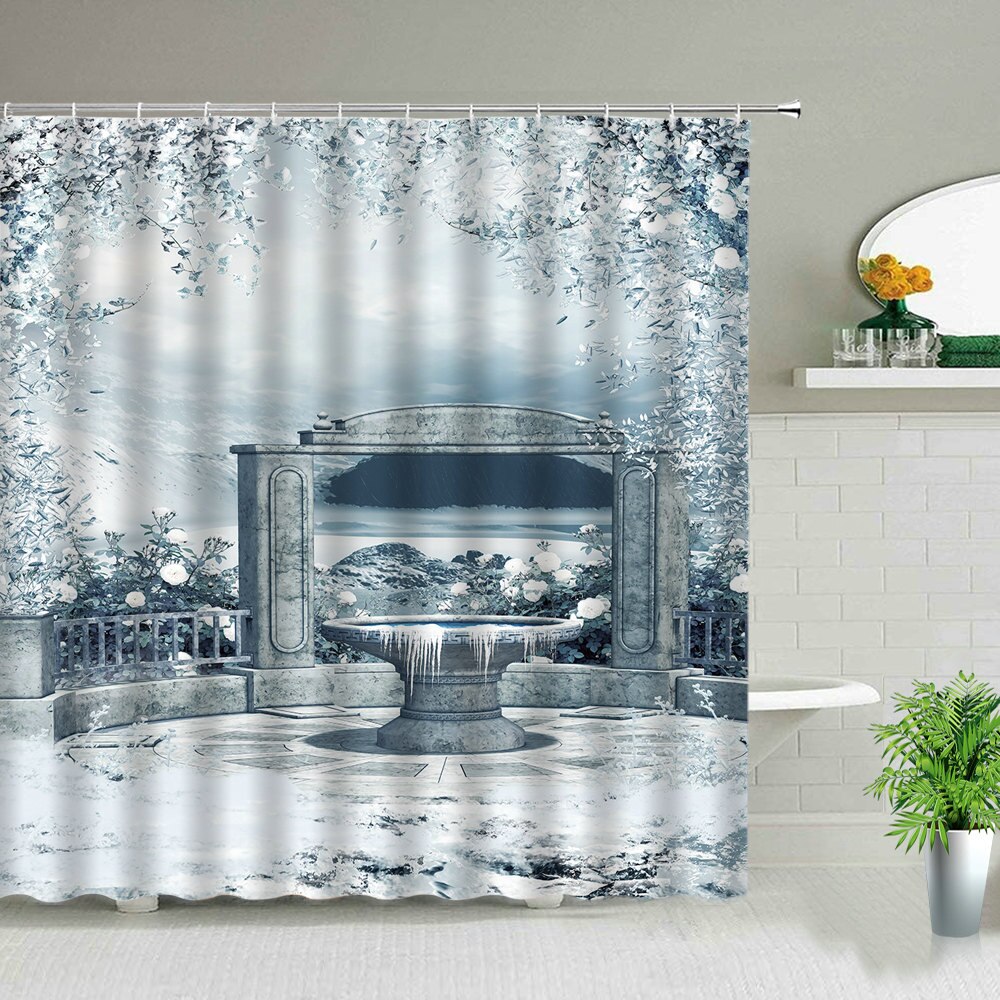 Winter Snow Scene Shower Curtains Trees Natural Scenery 3D Print