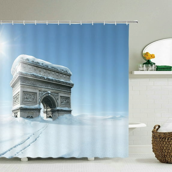 Winter Snow Scene Ski Print Shower Curtain Bathroom Decoration Waterproof Polyester Cloth Fir Forest Shower Curtain Set Mat