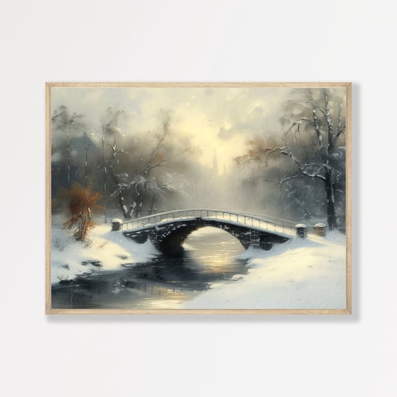 Winter Snow Scene Wall Art Vintage Rustic Home Decor