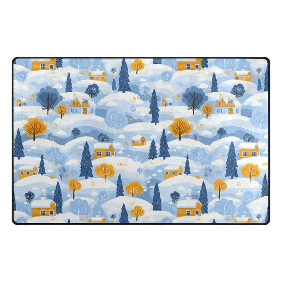 Winter Snow Scenery Village Memory Foam Area Rug 31"x20" Non Slip, Absorbent, Fade Proof for Living Room, Bedroom, Office