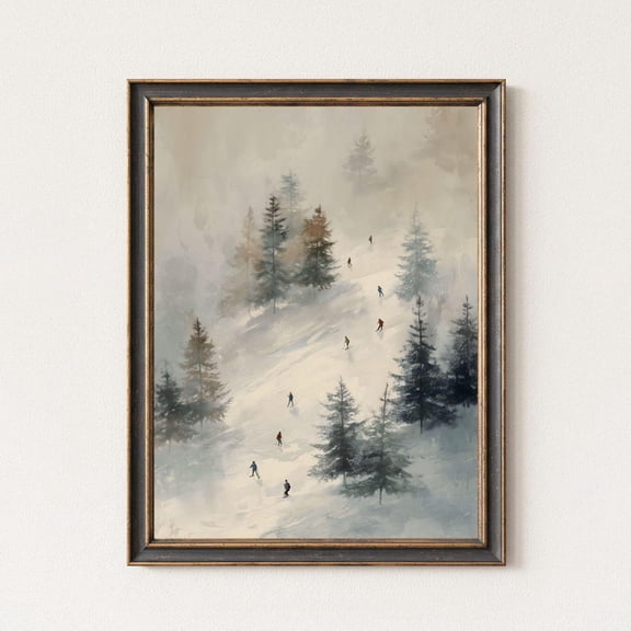 Winter Snow Skiing , Rustic Pine Tree Print, Moody Winter Art Printable Mountain Snowy Landscape Print, Neutral Winter Holiday Farmhouse UNFRAMED Poster, Wall Art for Decor, Present, 24x36