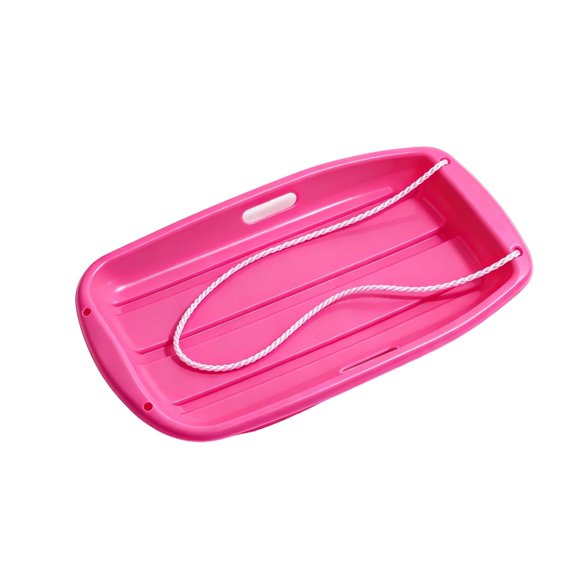 Winter Snow Sled, Tow Rope Sliding Board, Pull Back Between Turns During Family Snow Play with Children and Adults, Raised Side Sitting Surface and Grip Cutouts on a Rectangular Sled