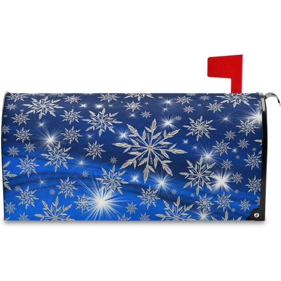 Winter Snow Snowflake Magnetic Mailbox Cover Standard 21 X 18 in Christmas Holiday Blue Xmas Mail Box Covers Decals Wraps Post Box Outdoor Decorations