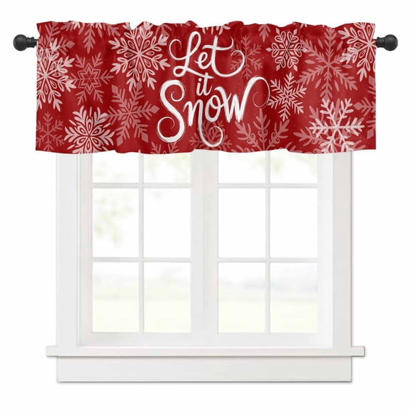Winter Snow Valances for Windows Christmas Snowflakes Red Vintage Decoration Rod Pocket Curtain Valance Window Treatment Short Curtains for Kitchen Living Room, 42"x12"