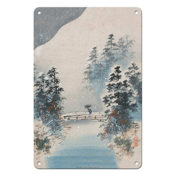 Winter Snow - Vintage Japanese Woodblock Print by Kyokudo c.1900s - 8 x 12 inch Vintage Metal Tin Sign