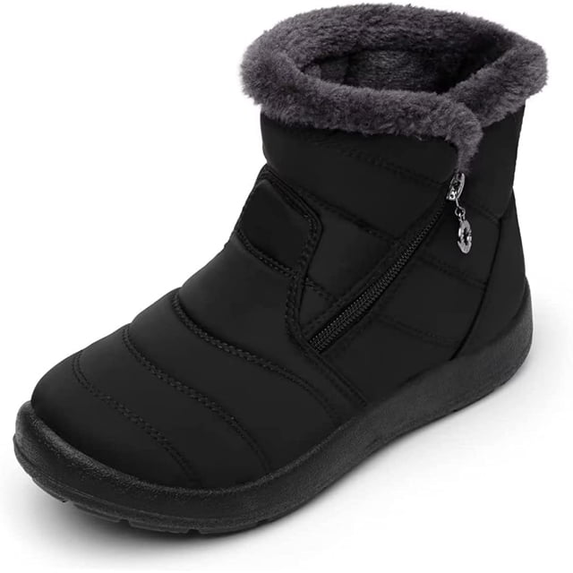 Winter Snow Zip Up Boots for Women, Fur Lined Warm Ankle Booties
