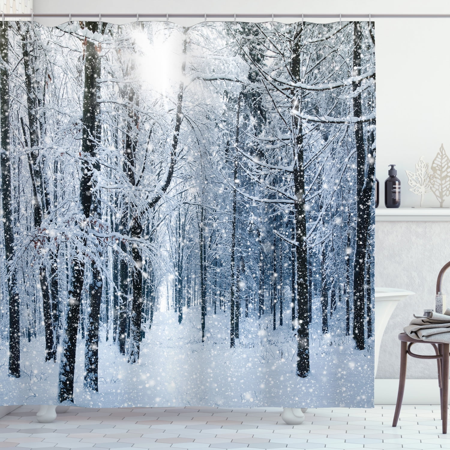 Walmart Seasonal Snowflakes Winter Snow on Trees in a Forest Fabric