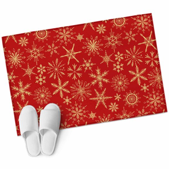 Winter Snowflake Area&nbsp;Rug 2x3ft Christmas Red Background Modern Non-Slip&nbsp;Washable Square&nbsp;Rugs Soft Felt Indoor Floor Mat for Bedroom Kitchen Living Room Bathroom