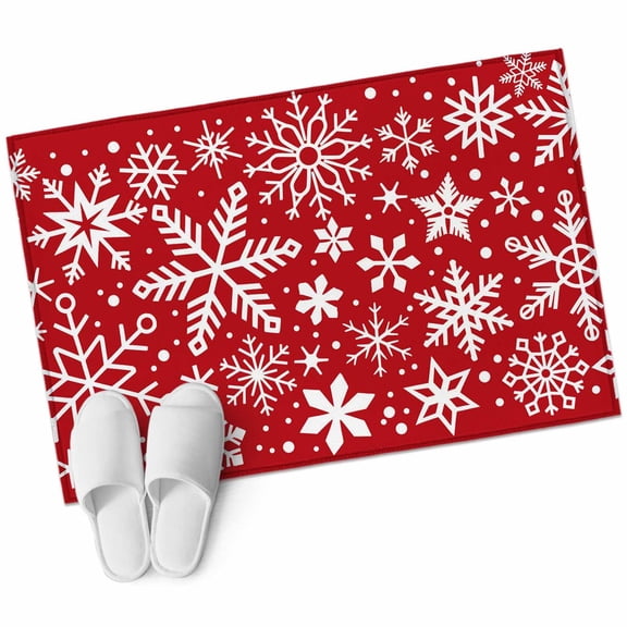 Winter Snowflake Area&nbsp;Rug 2x3ft Christmas Retro Red Background Non-Slip&nbsp;Washable Square&nbsp;Rugs Soft Felt Indoor Floor Mat for Bedroom Kitchen Living Room Bathroom
