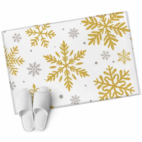 Winter Snowflake Area Rug 2x3ft Christmas Yellow Sequins Texture Abstract Non-Slip Washable Square Rugs Soft Felt Indoor Floor Mat for Bedroom Kitchen Living Room Bathroom